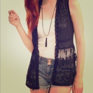 Hippie/Boho Lace Crochet Tie Front Vest